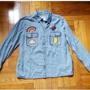 Anthropologie Holding Horses Embroidered Chambray Shirt